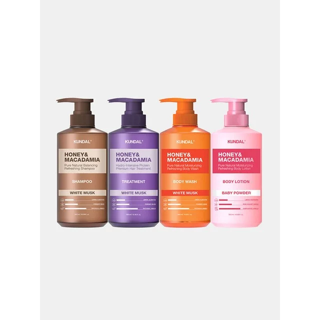 쿤달 허니&마카다미아 네이처 샴푸/트리트먼트/바디워시/바디로션 500ml 4개